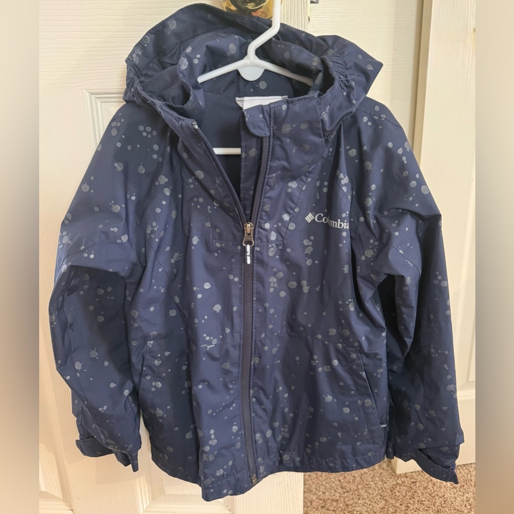 Columbia Kids Rain Jacket XS Blue Hooded OUTGROWN Waterproof Coat